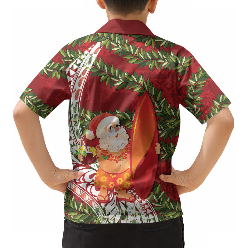 Mele Kalikimaka Hawaii Christmas Maile Lei Kid Hawaiian Shirt Tropical Santa LT7 - Polynesian Pride