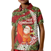 Mele Kalikimaka Hawaii Christmas Maile Lei Kid Polo Shirt Tropical Santa LT7 Kid Red - Polynesian Pride