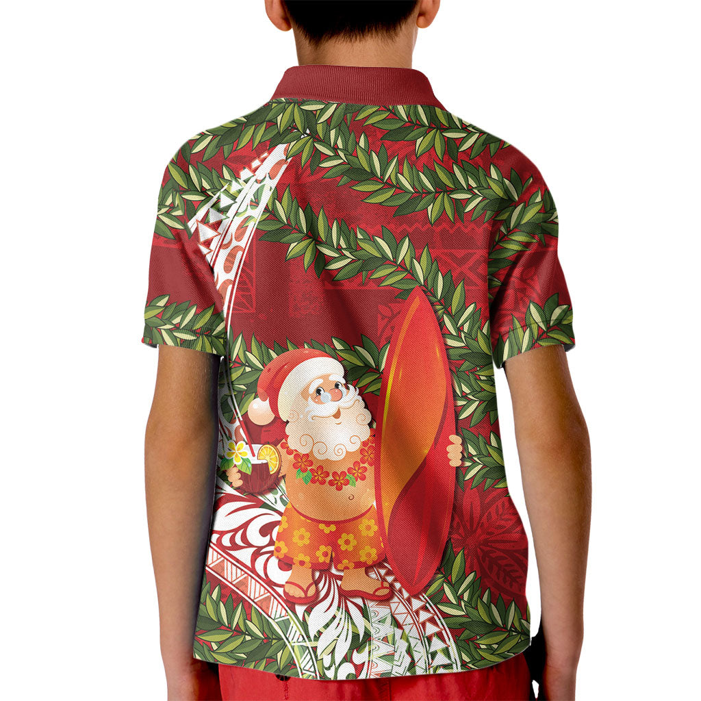 Mele Kalikimaka Hawaii Christmas Maile Lei Kid Polo Shirt Tropical Santa LT7 - Polynesian Pride