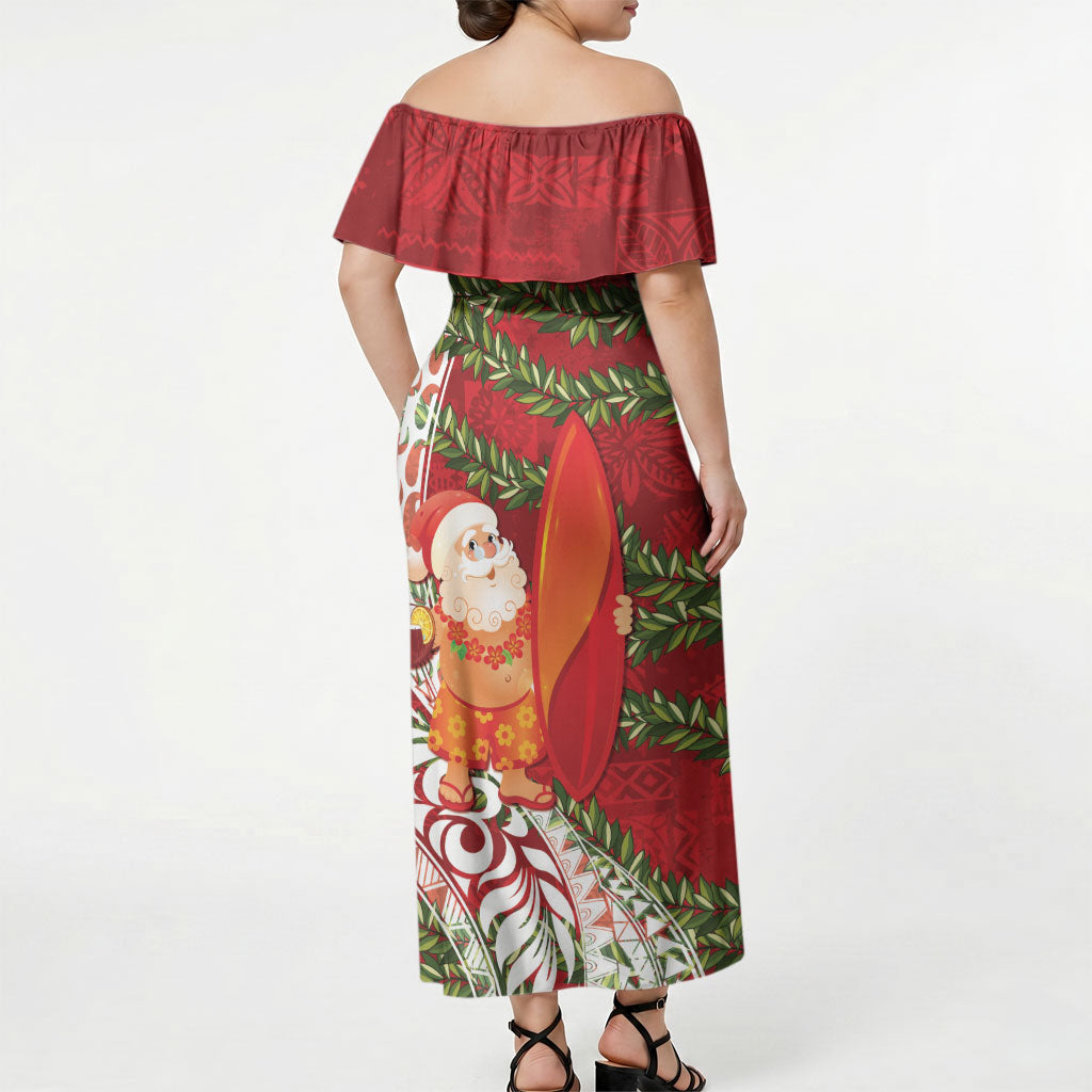 Mele Kalikimaka Hawaii Christmas Maile Lei Off Shoulder Maxi Dress Tropical Santa LT7 - Polynesian Pride