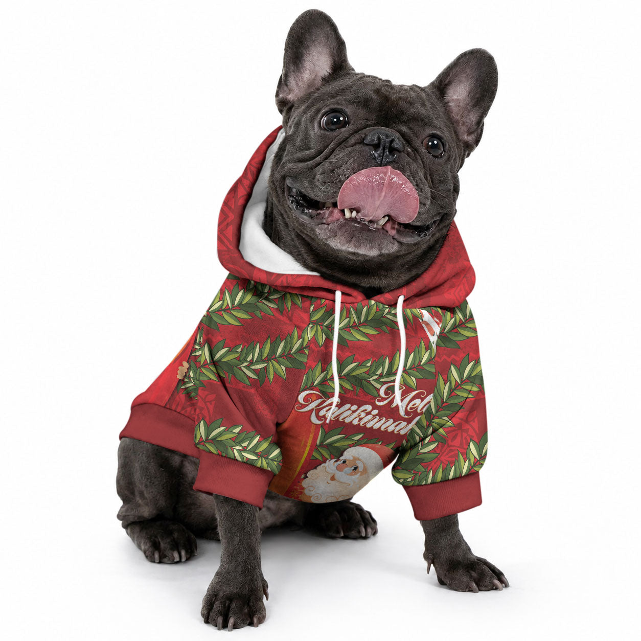 Mele Kalikimaka Hawaii Christmas Maile Lei Pet Hoodie Tropical Santa LT7 - Polynesian Pride