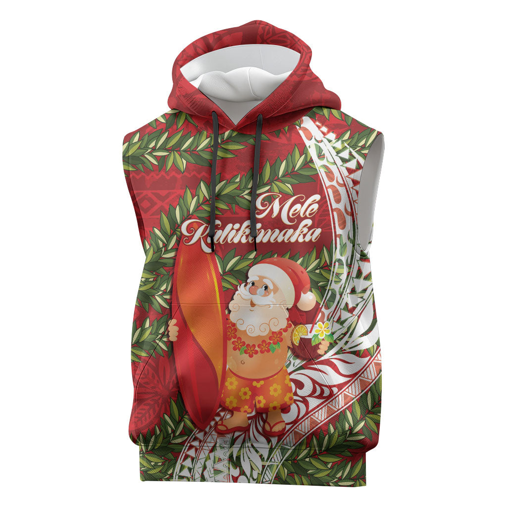 Mele Kalikimaka Hawaii Christmas Maile Lei Sleeveless Hoodie Tropical Santa LT7 Red - Polynesian Pride