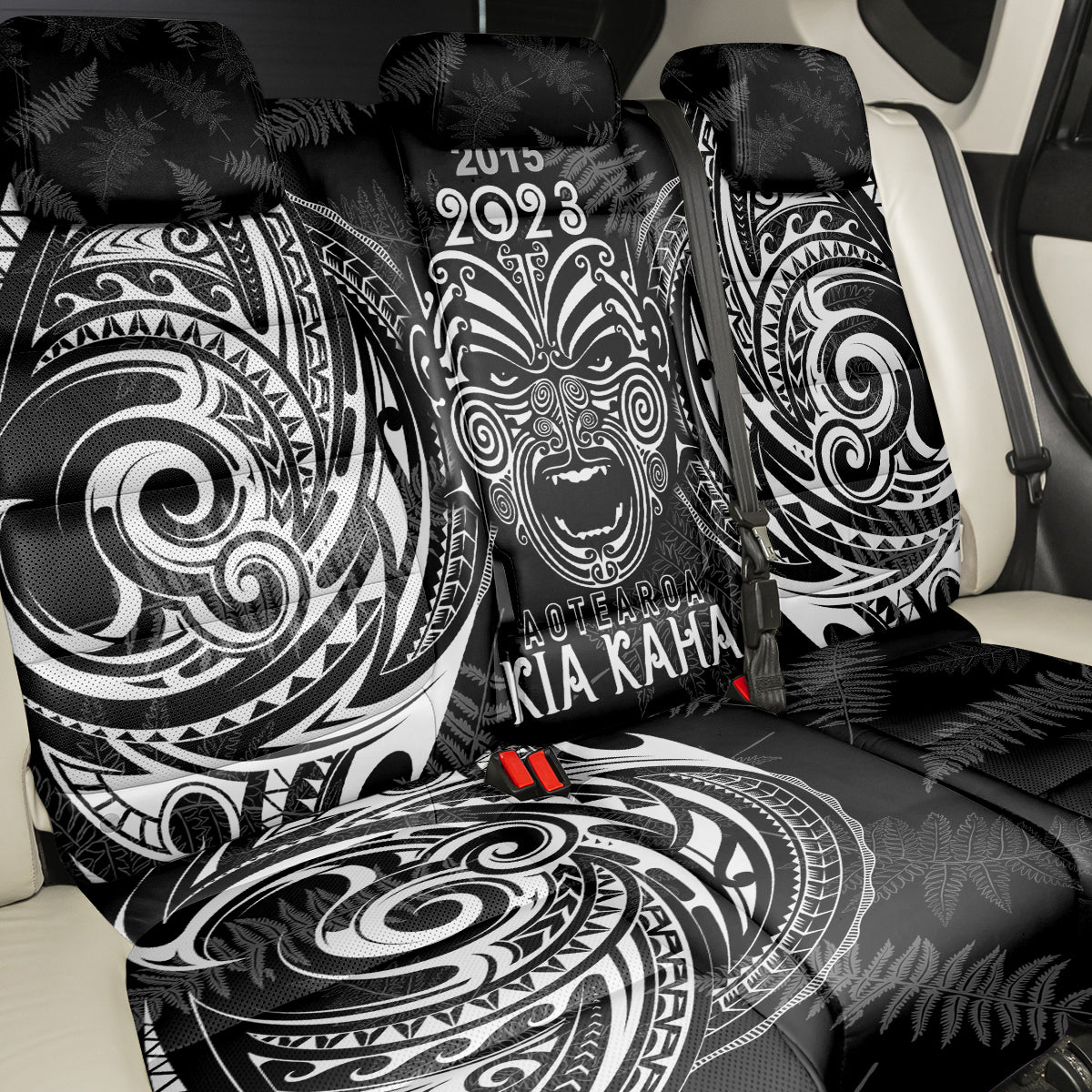 New Zealand Rugby Back Car Seat Cover 2023 World Cup Aotearoa Haka Face LT7 - Polynesian Pride