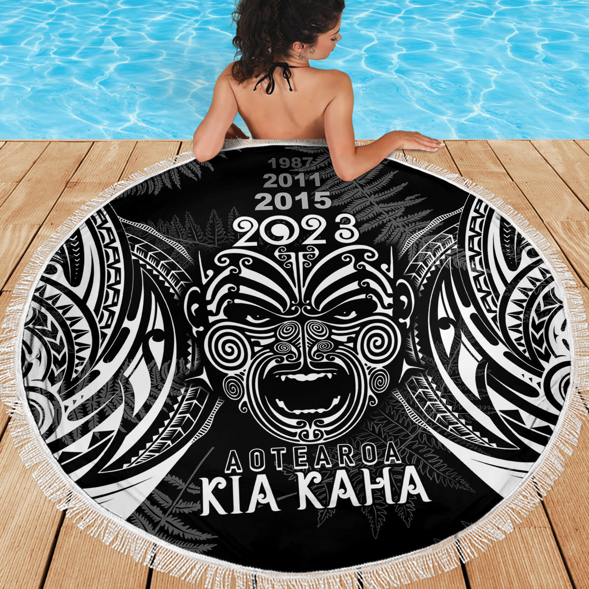 New Zealand Rugby Beach Blanket 2023 World Cup Aotearoa Haka Face LT7 - Wonder Print Shop