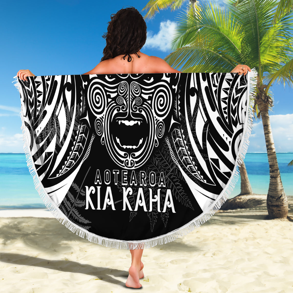 New Zealand Rugby Beach Blanket 2023 World Cup Aotearoa Haka Face LT7 - Wonder Print Shop
