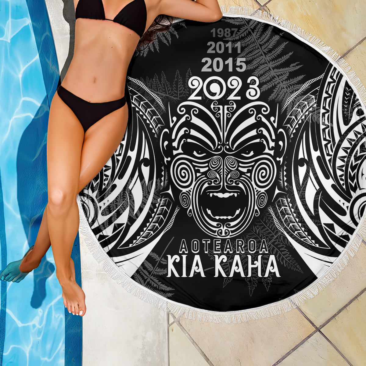 New Zealand Rugby Beach Blanket 2023 World Cup Aotearoa Haka Face LT7 - Wonder Print Shop