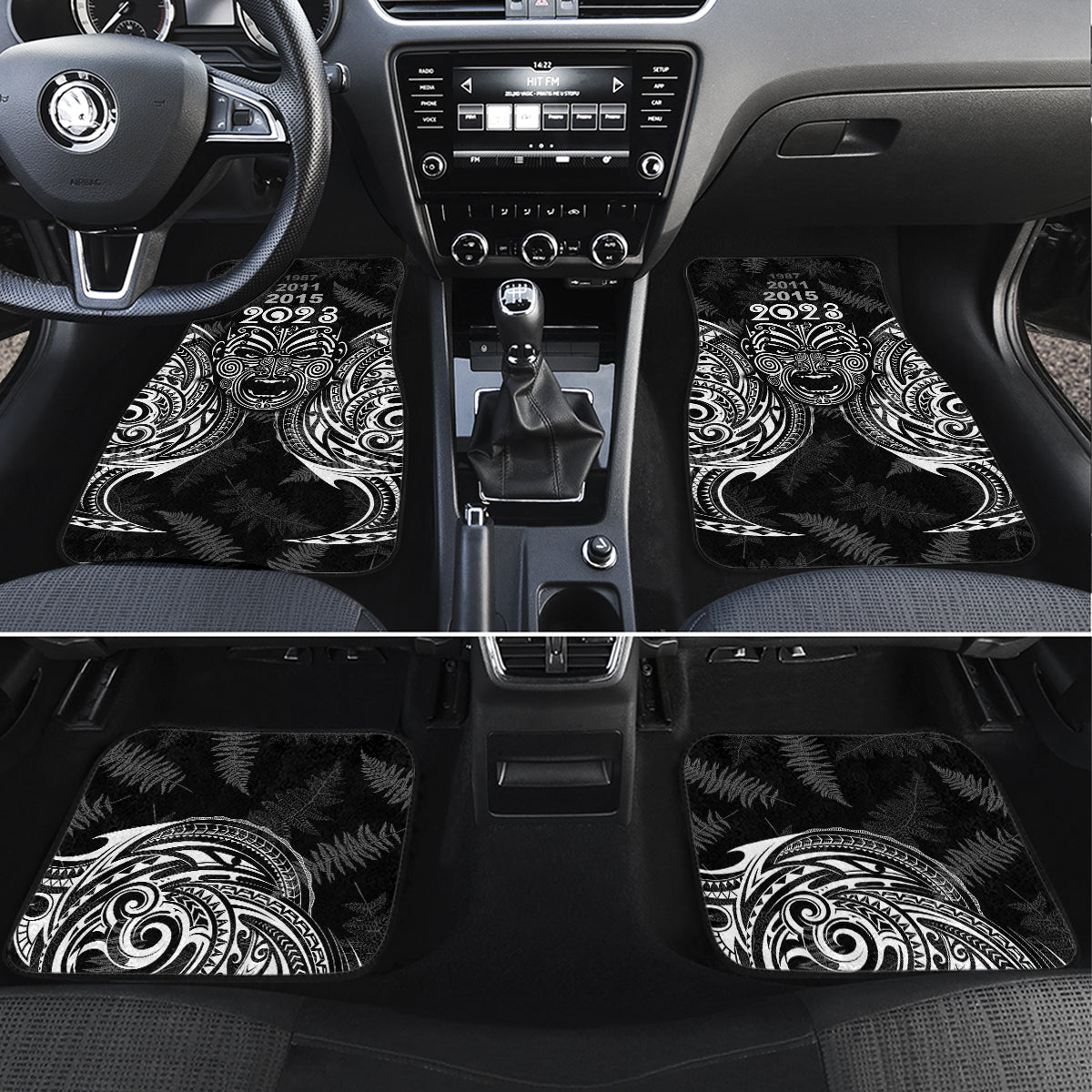 New Zealand Rugby Car Mats 2023 World Cup Aotearoa Haka Face LT7 Set 4pcs Black - Polynesian Pride