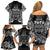 Custom New Zealand Rugby Family Matching Off Shoulder Short Dress and Hawaiian Shirt 2023 World Cup Aotearoa Haka Face LT7 - Polynesian Pride