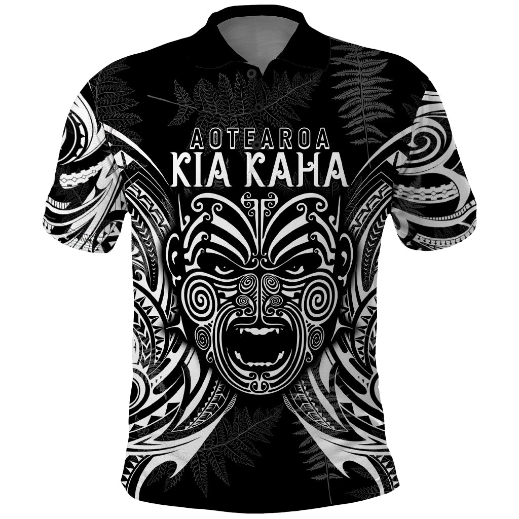 New Zealand Rugby Polo Shirt 2023 World Cup Aotearoa Haka Face LT7 Black - Polynesian Pride