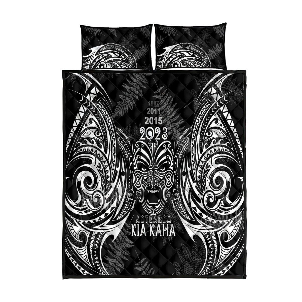 New Zealand Rugby Quilt Bed Set 2023 World Cup Aotearoa Haka Face LT7 Black - Polynesian Pride