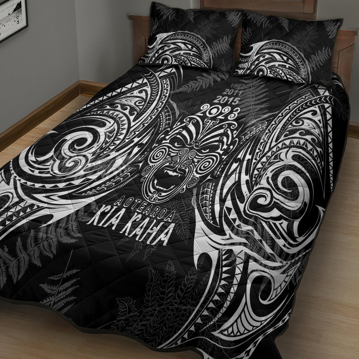 New Zealand Rugby Quilt Bed Set 2023 World Cup Aotearoa Haka Face LT7 - Polynesian Pride