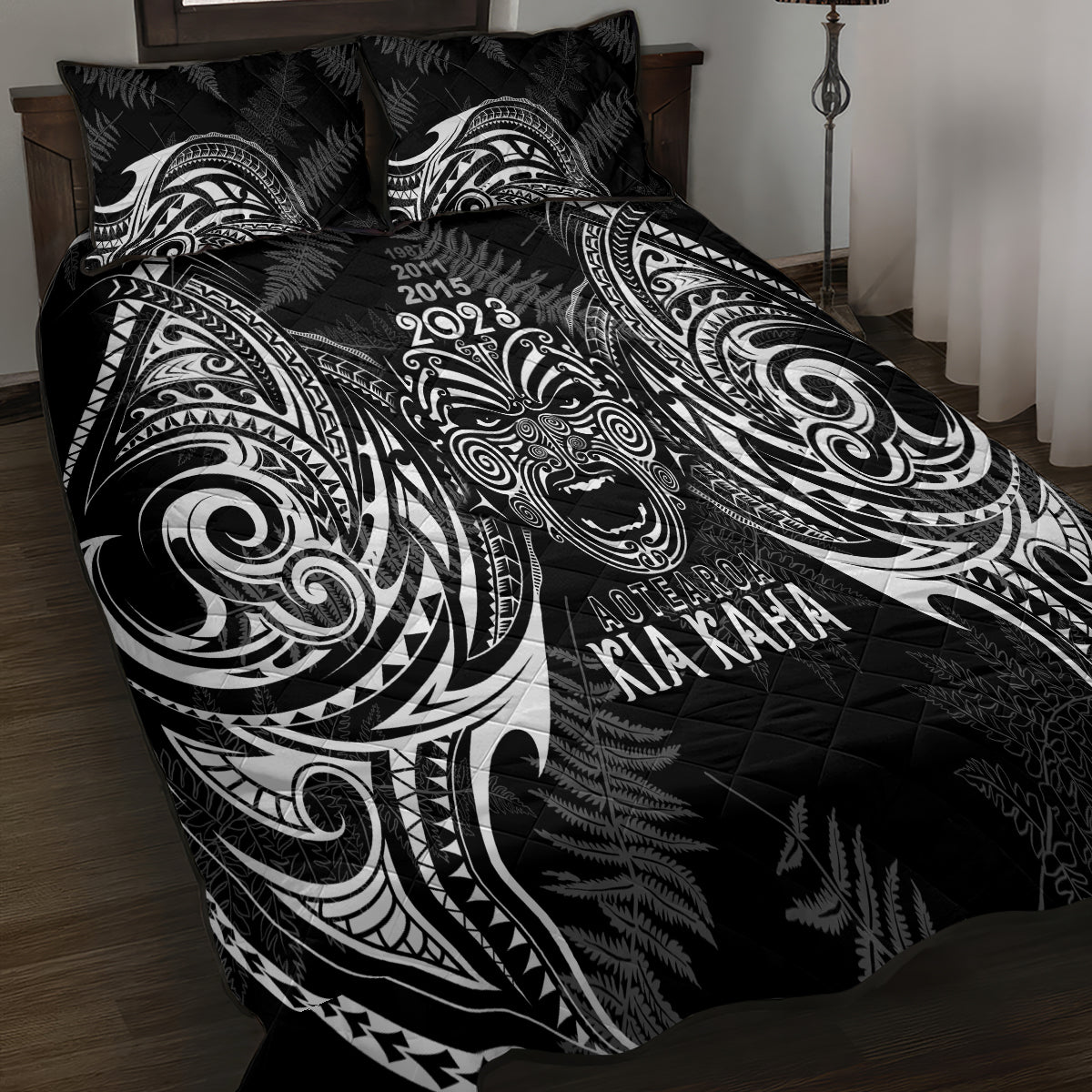 New Zealand Rugby Quilt Bed Set 2023 World Cup Aotearoa Haka Face LT7 - Polynesian Pride