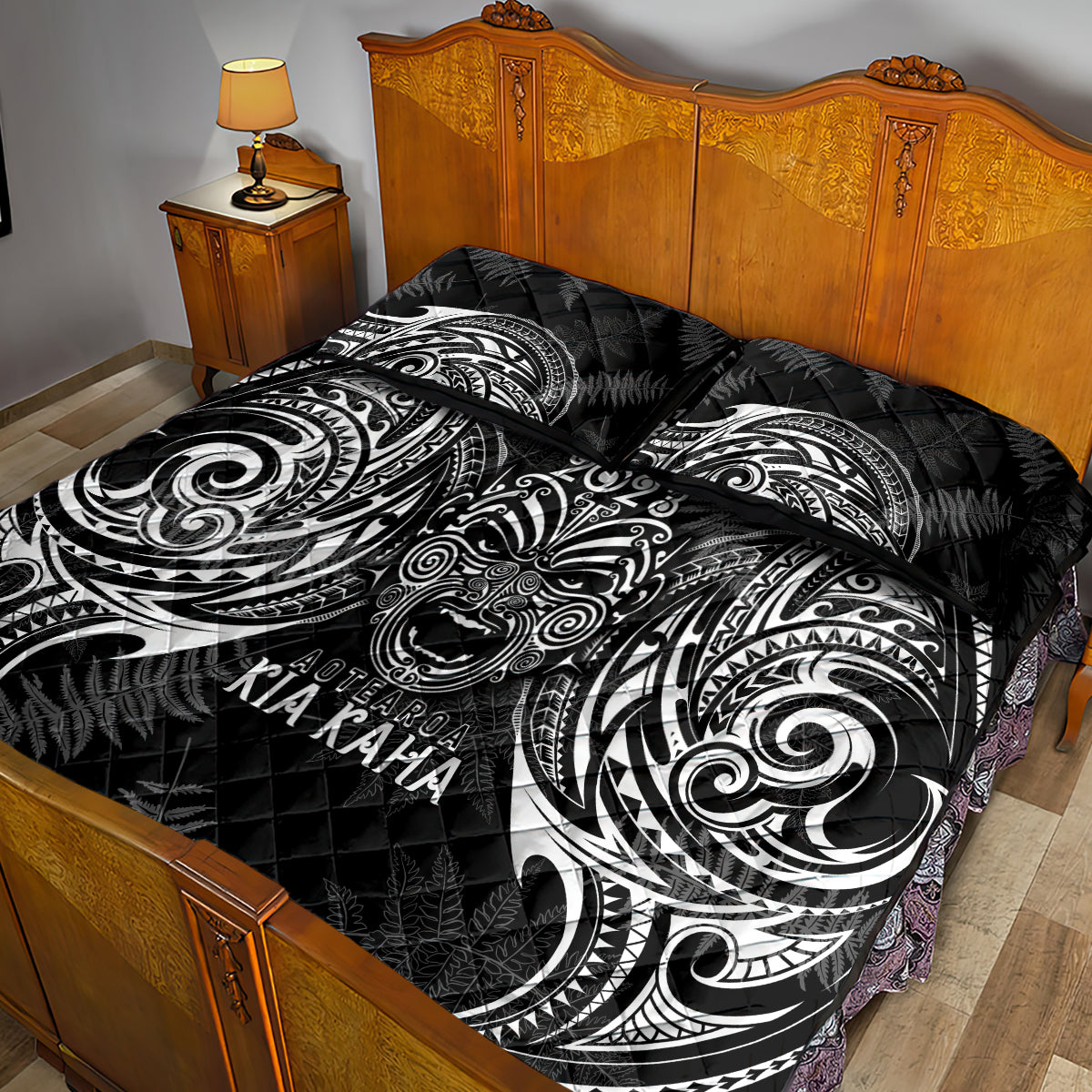 New Zealand Rugby Quilt Bed Set 2023 World Cup Aotearoa Haka Face LT7 - Polynesian Pride