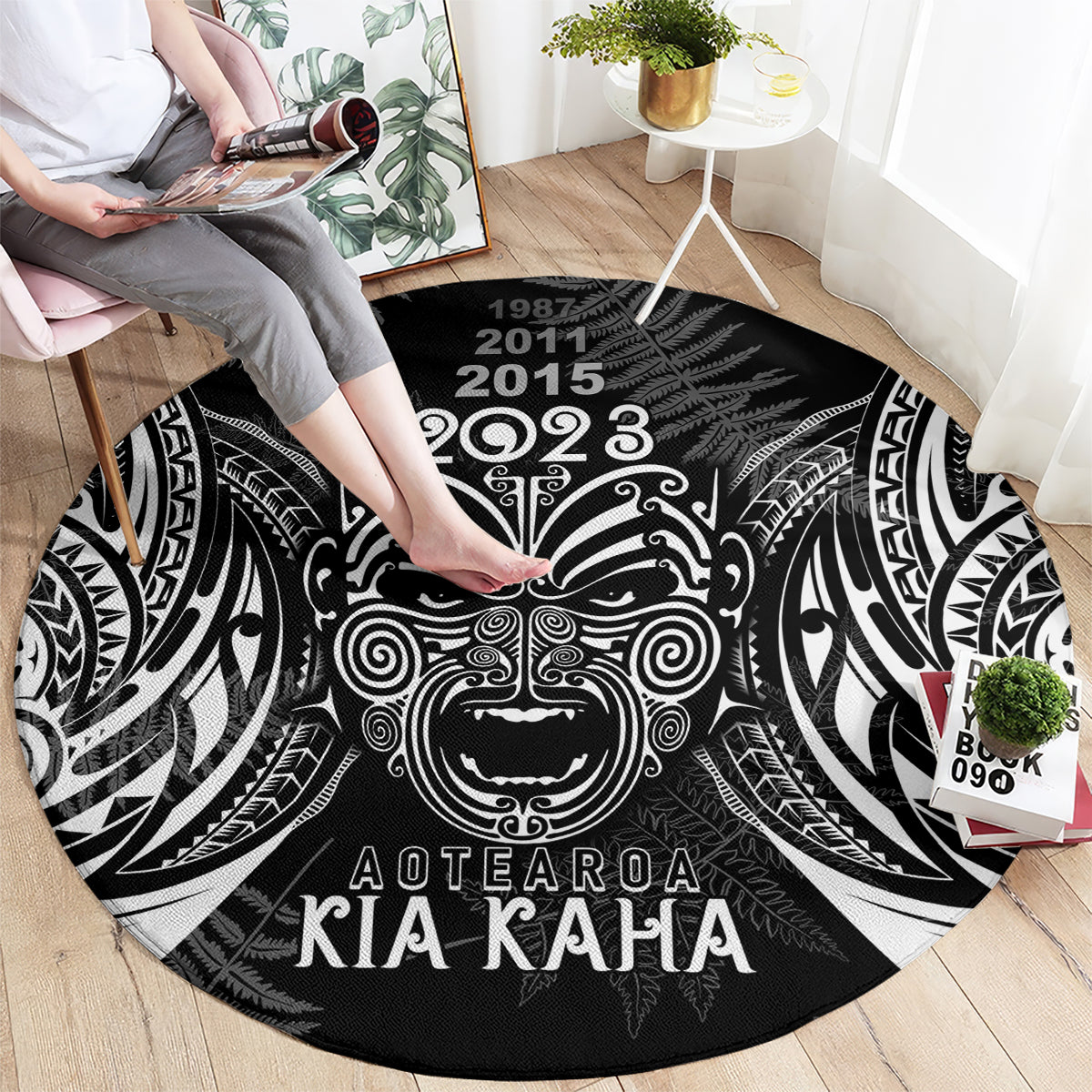 New Zealand Rugby Round Carpet 2023 World Cup Aotearoa Haka Face LT7 - Polynesian Pride