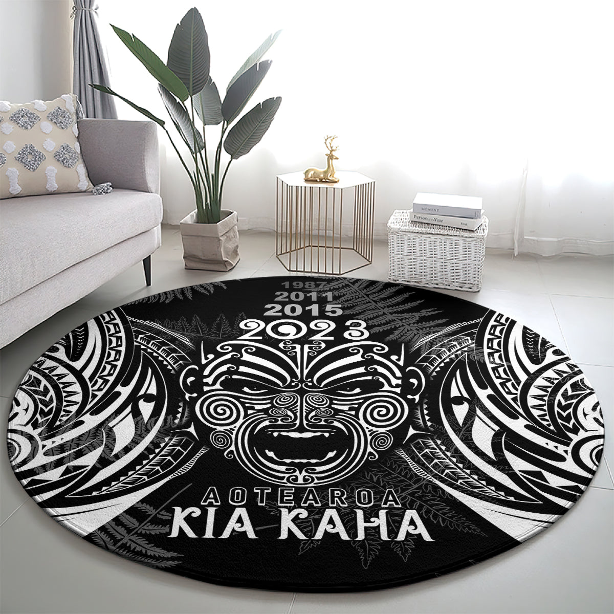New Zealand Rugby Round Carpet 2023 World Cup Aotearoa Haka Face LT7 - Polynesian Pride
