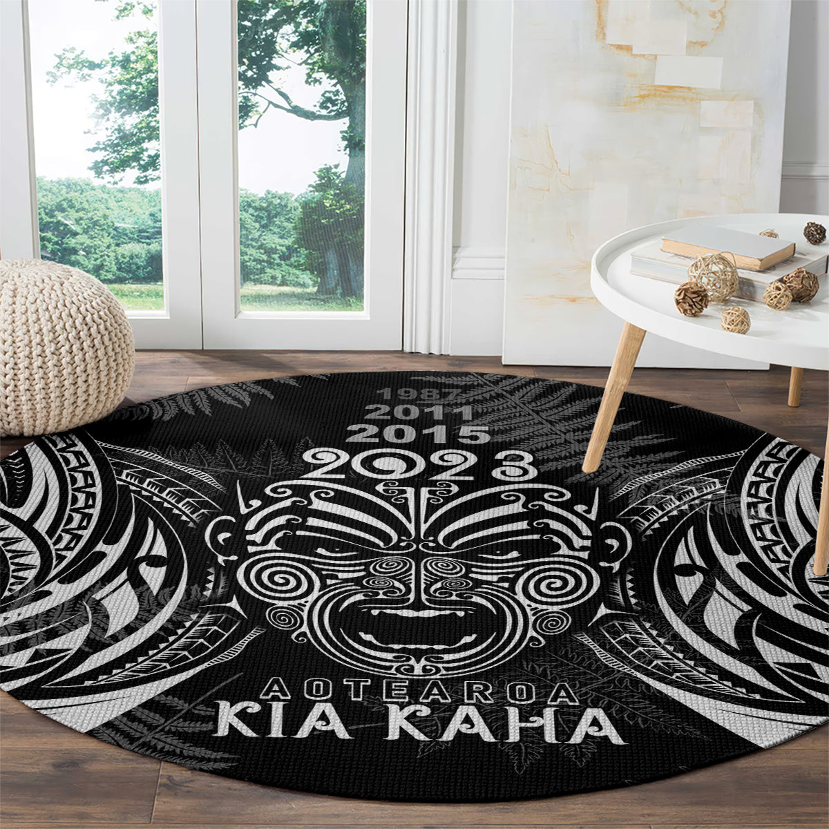 New Zealand Rugby Round Carpet 2023 World Cup Aotearoa Haka Face LT7 - Polynesian Pride