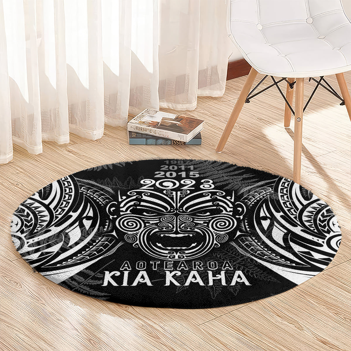 New Zealand Rugby Round Carpet 2023 World Cup Aotearoa Haka Face LT7 - Polynesian Pride