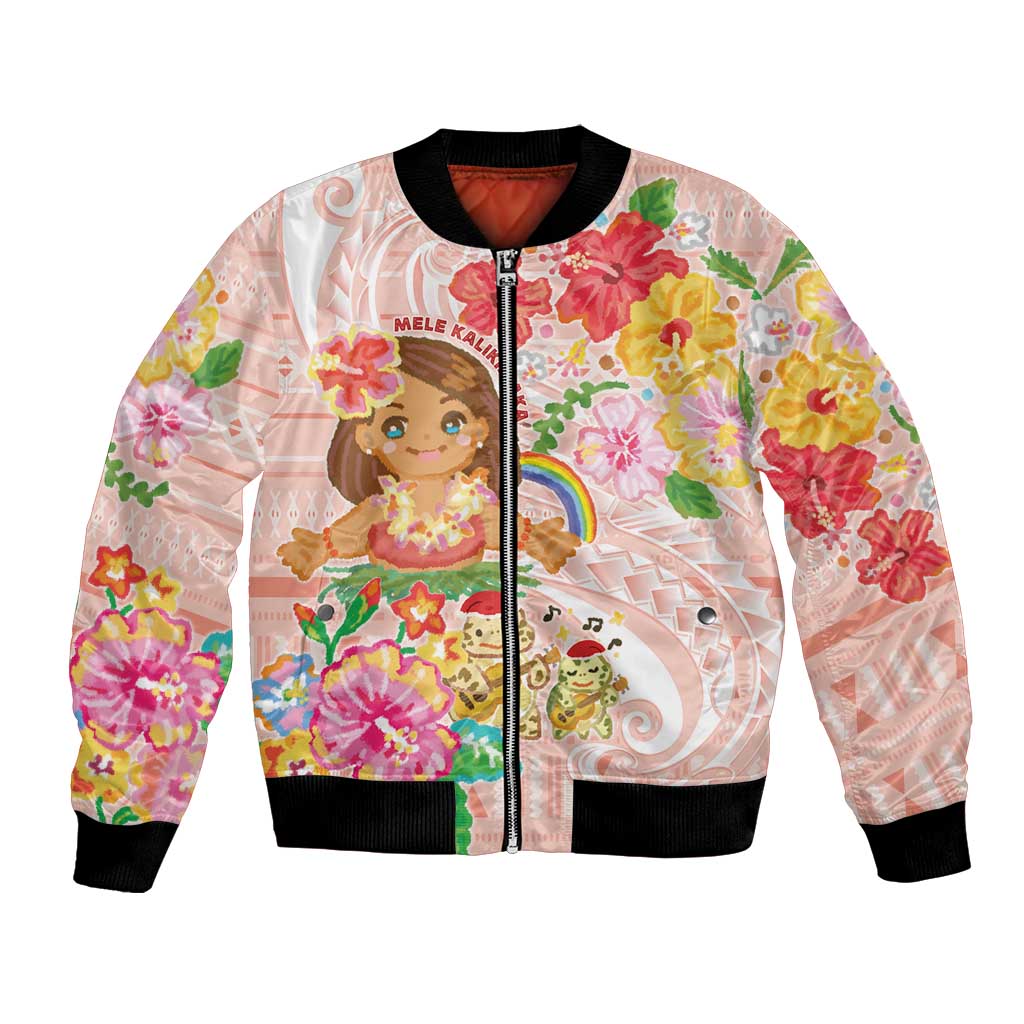 Aloha Hawaii Bomber Jacket Kawaii Mele Kalikimaka - Pastel Fever LT7 Unisex Peach - Polynesian Pride