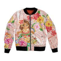 Aloha Hawaii Bomber Jacket Kawaii Mele Kalikimaka - Pastel Fever LT7 Unisex Peach - Polynesian Pride