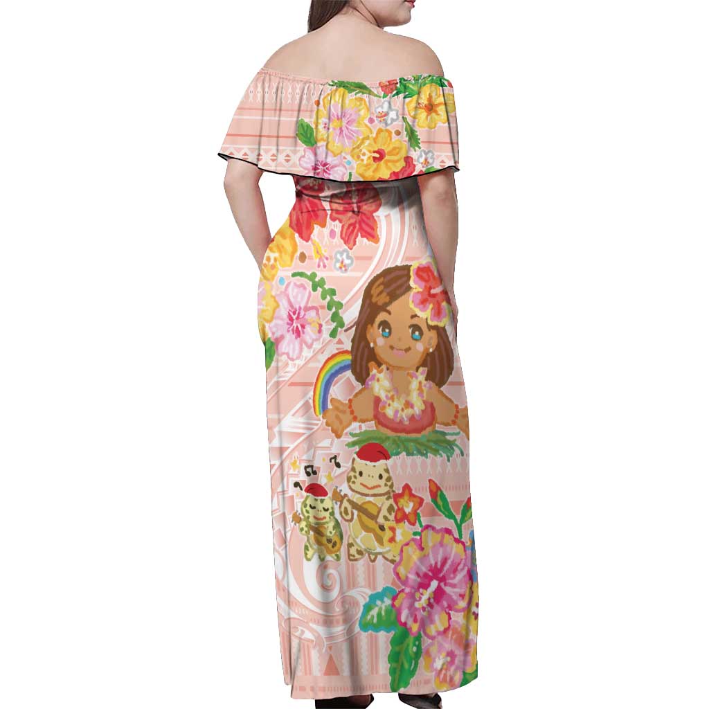 Aloha Hawaii Off Shoulder Maxi Dress Kawaii Mele Kalikimaka - Pastel Fever LT7 - Polynesian Pride