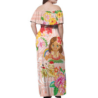 Aloha Hawaii Off Shoulder Maxi Dress Kawaii Mele Kalikimaka - Pastel Fever LT7 - Polynesian Pride