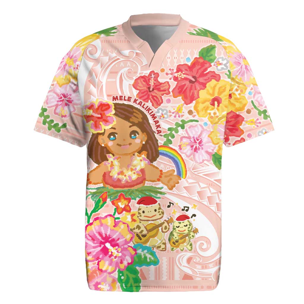 Aloha Hawaii Rugby Jersey Kawaii Mele Kalikimaka - Pastel Fever LT7 Peach - Polynesian Pride
