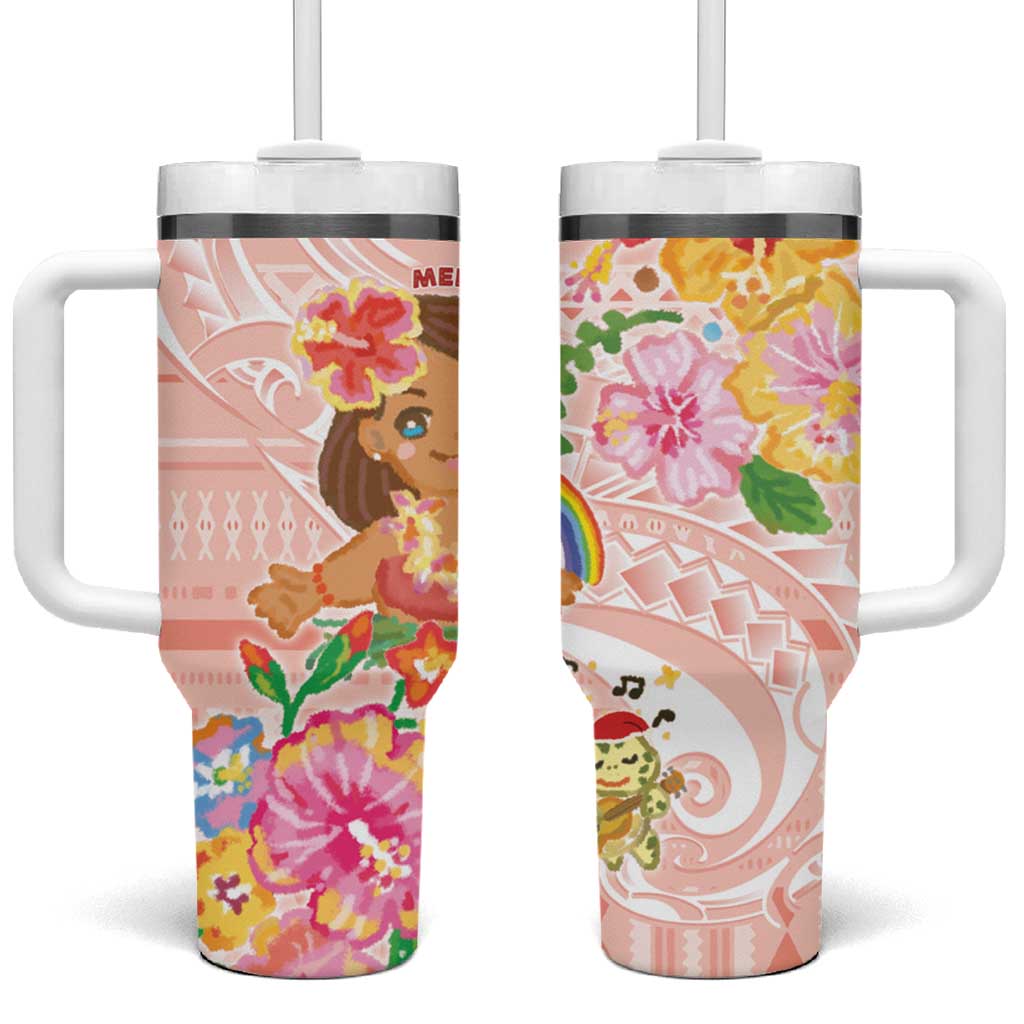 Aloha Hawaii Tumbler With Handle Kawaii Mele Kalikimaka - Pastel Fever LT7 One Size: 40 oz Peach - Polynesian Pride