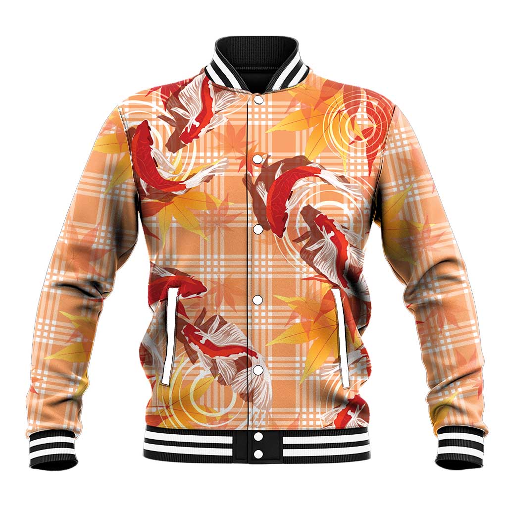Orange Palaka Hawaii Aloha Baseball Jacket Koi Pond Mix Japanese Maple LT7 Unisex Orange - Polynesian Pride