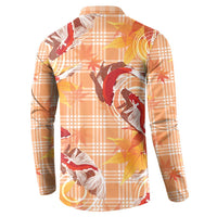 Orange Palaka Hawaii Aloha Button Sweatshirt Koi Pond Mix Japanese Maple LT7 - Polynesian Pride