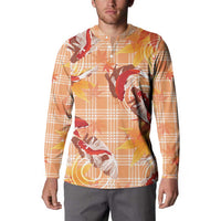 Orange Palaka Hawaii Aloha Button Sweatshirt Koi Pond Mix Japanese Maple LT7 - Polynesian Pride