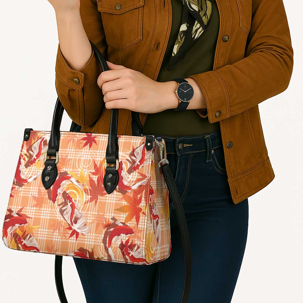 Orange Palaka Hawaii Aloha Leather Bag Koi Pond Mix Japanese Maple LT7 - Polynesian Pride