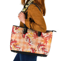 Orange Palaka Hawaii Aloha Leather Tote Bag Koi Pond Mix Japanese Maple LT7 Orange - Polynesian Pride
