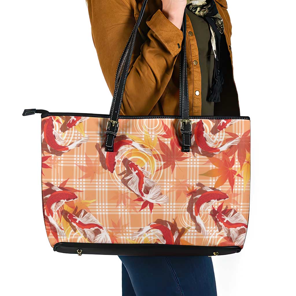Orange Palaka Hawaii Aloha Leather Tote Bag Koi Pond Mix Japanese Maple LT7 - Polynesian Pride