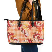 Orange Palaka Hawaii Aloha Leather Tote Bag Koi Pond Mix Japanese Maple LT7 - Polynesian Pride
