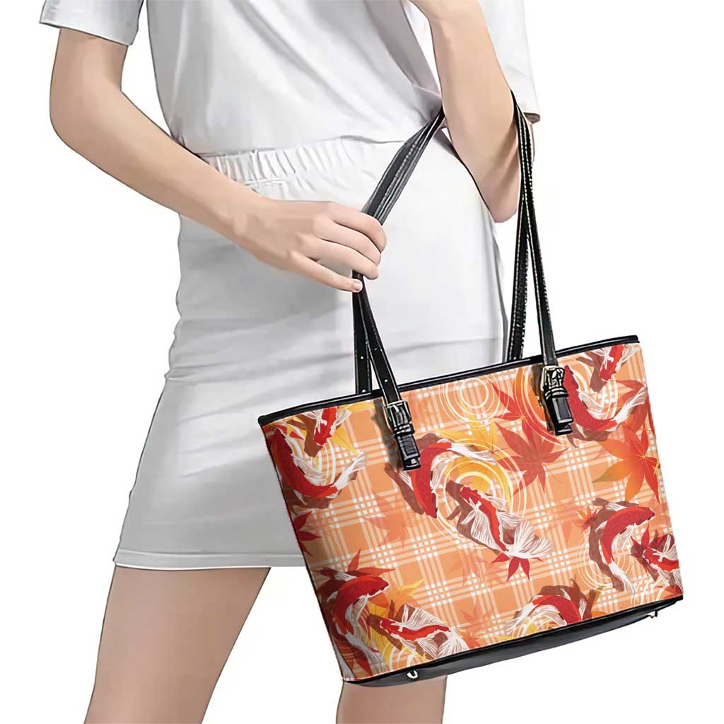 Orange Palaka Hawaii Aloha Leather Tote Bag Koi Pond Mix Japanese Maple LT7 - Polynesian Pride
