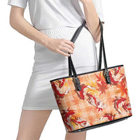 Orange Palaka Hawaii Aloha Leather Tote Bag Koi Pond Mix Japanese Maple LT7 - Polynesian Pride