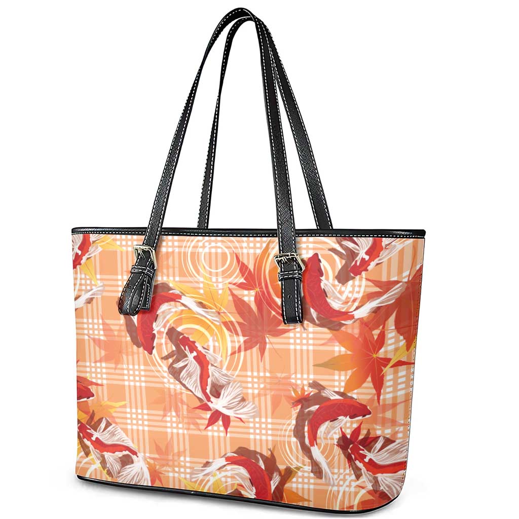 Orange Palaka Hawaii Aloha Leather Tote Bag Koi Pond Mix Japanese Maple LT7 - Polynesian Pride