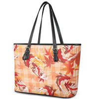 Orange Palaka Hawaii Aloha Leather Tote Bag Koi Pond Mix Japanese Maple LT7 - Polynesian Pride