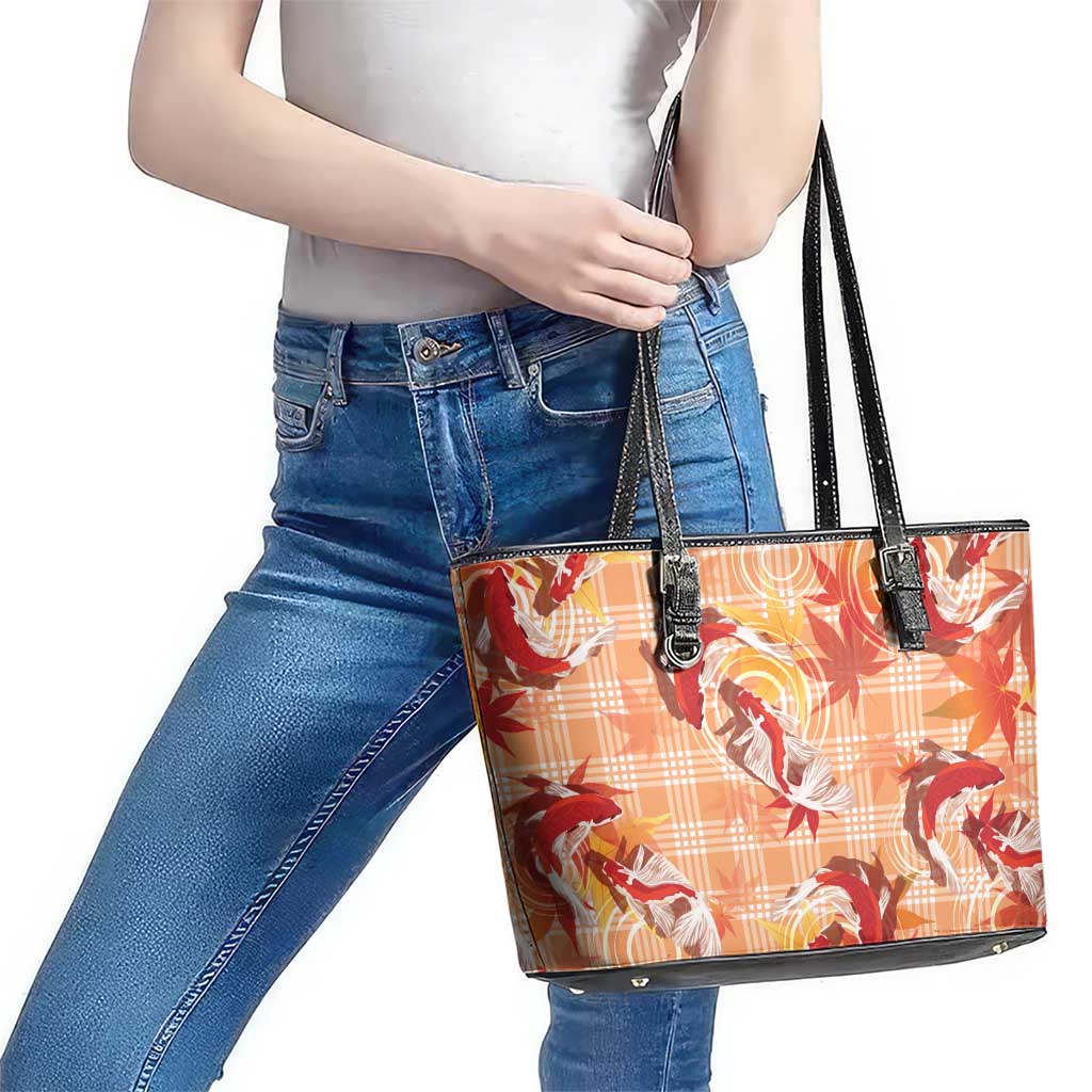 Orange Palaka Hawaii Aloha Leather Tote Bag Koi Pond Mix Japanese Maple LT7 - Polynesian Pride