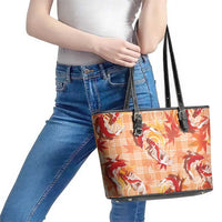 Orange Palaka Hawaii Aloha Leather Tote Bag Koi Pond Mix Japanese Maple LT7 - Polynesian Pride