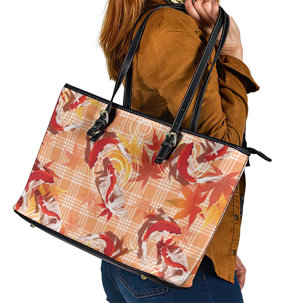 Orange Palaka Hawaii Aloha Leather Tote Bag Koi Pond Mix Japanese Maple LT7 - Polynesian Pride
