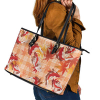 Orange Palaka Hawaii Aloha Leather Tote Bag Koi Pond Mix Japanese Maple LT7 - Polynesian Pride