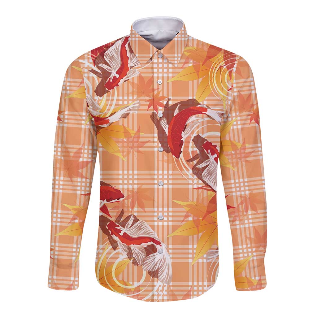 Orange Palaka Hawaii Aloha Long Sleeve Button Shirt Koi Pond Mix Japanese Maple LT7 Unisex Orange - Polynesian Pride