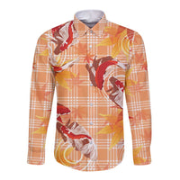 Orange Palaka Hawaii Aloha Long Sleeve Button Shirt Koi Pond Mix Japanese Maple LT7 Unisex Orange - Polynesian Pride