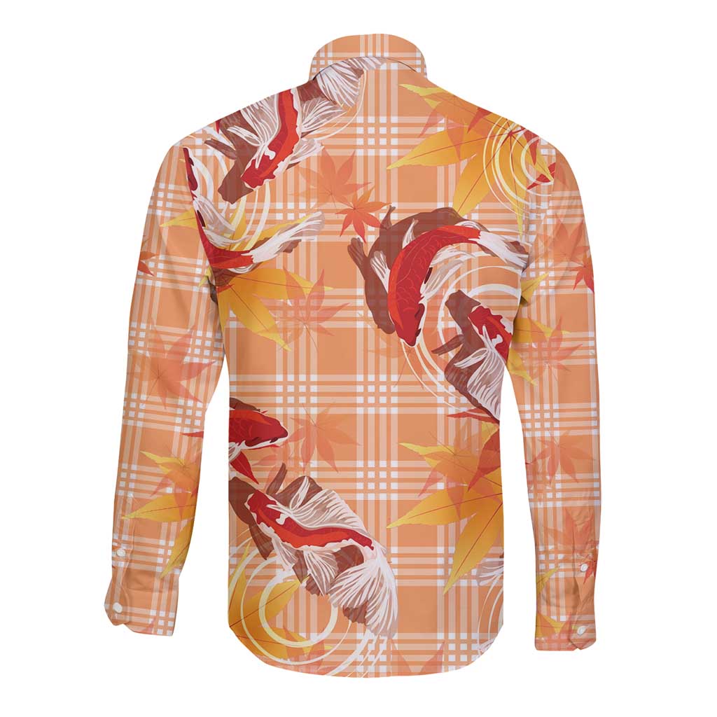 Orange Palaka Hawaii Aloha Long Sleeve Button Shirt Koi Pond Mix Japanese Maple LT7 - Polynesian Pride