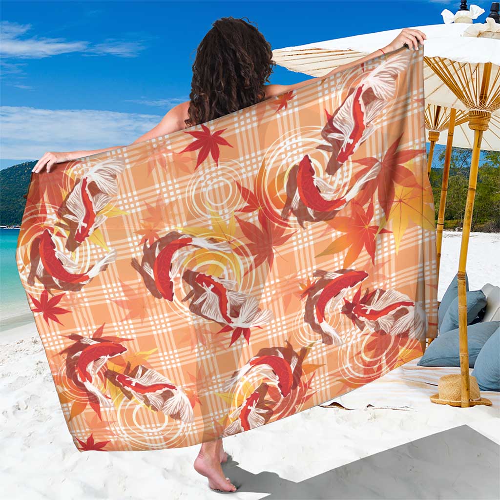 Orange Palaka Hawaii Aloha Sarong Koi Pond Mix Japanese Maple LT7 One Size 44 x 66 inches Orange - Polynesian Pride