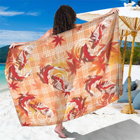Orange Palaka Hawaii Aloha Sarong Koi Pond Mix Japanese Maple LT7 One Size 44 x 66 inches Orange - Polynesian Pride