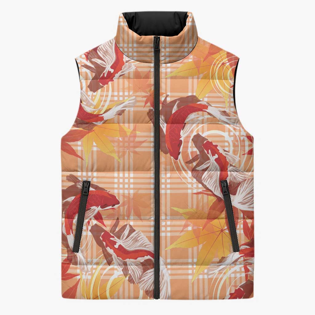 Orange Palaka Hawaii Aloha Sleeveless Puffer Jacket Koi Pond Mix Japanese Maple LT7 Unisex Orange - Polynesian Pride