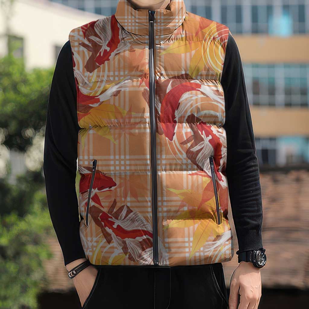Orange Palaka Hawaii Aloha Sleeveless Puffer Jacket Koi Pond Mix Japanese Maple LT7 - Polynesian Pride