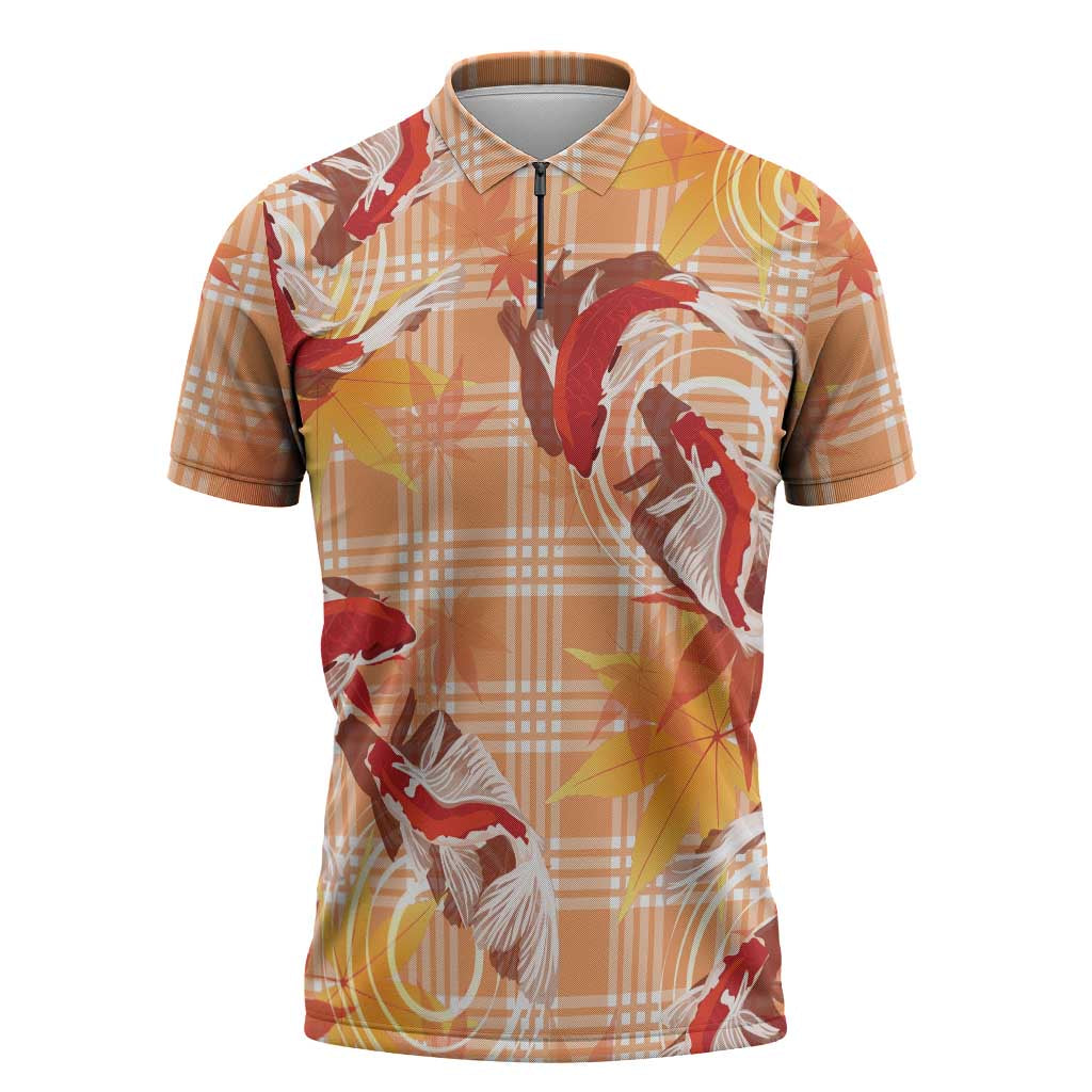 Orange Palaka Hawaii Aloha Zipper Polo Shirt Koi Pond Mix Japanese Maple LT7 Orange - Polynesian Pride
